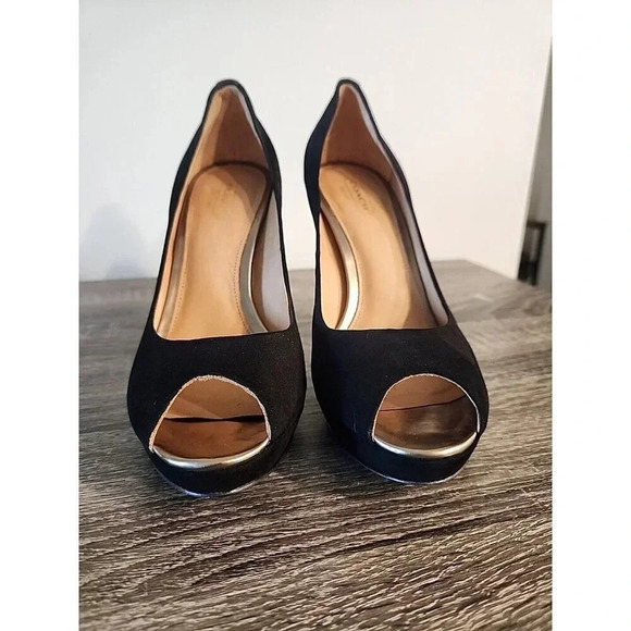 Coach Selma Suede Peep Toe Platform Heels Black Stiletto 4" Sz 7.5 B - Picture 5 of 13